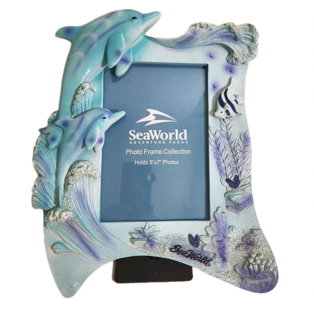 Vintage SeaWorld Adventure Parks Dolphin Photo Frame 5x7 Resin Ocean Collectible
